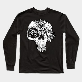 Sketch Scary Skull Tattoo Style Design Drawing Graphic Long Sleeve T-Shirt